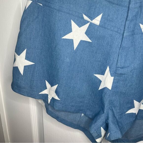 Modcloth All Stars No Stripes HighRise Denim Shorts Blue Star Print Size 8 - Picture 6 of 8